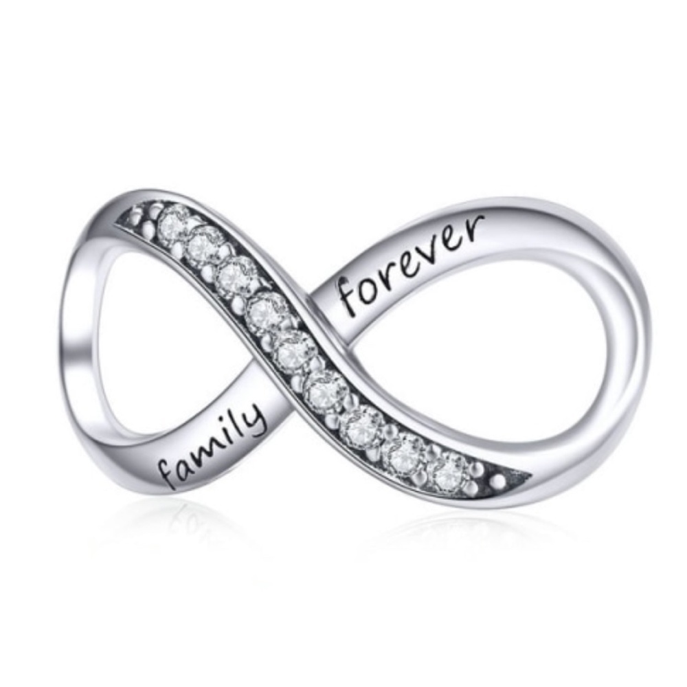 Sterling Silver Cubic Zirconia Family Forever Infinity Charm